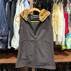Marmot Black Vest with Faux Fur Trim
